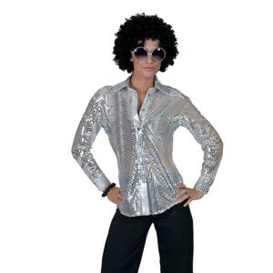 Grote maat zilveren disco verkleed blouse voor dames - shirt - verkleedkleding - carnaval