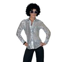 Grote maat zilveren disco verkleed blouse voor dames - shirt - verkleedkleding - carnaval - thumbnail