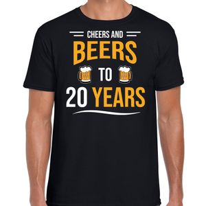 Cheers and beers 20 jaar verjaardag cadeau t-shirt zwart voor heren