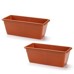 2x stuks plantenbak terra cotta rechthoekig 40 x 18 x 15 cm - Plantenbakken