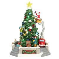 Kerstdorp kerstboom - met verlichting - 27 cm - kerstdorp beeldjes - thumbnail
