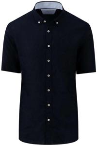 Fynch-Hatton Casual Fit Linnen Overhemd Marine, Effen