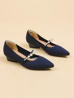 Elegant Imitation Pearl Breathable Mesh Fabric Low Heel Mary Jane Shoes - thumbnail