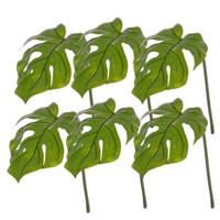 Kunstplant Monstera tak - 6x - bladgroen steel - 55 cm - gatenplant takken