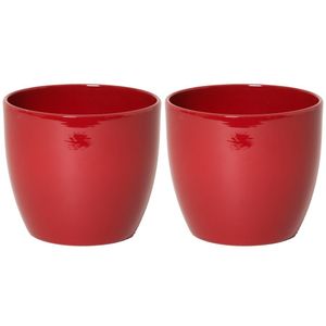 2x stuks bloempot glanzend wijn rood keramiek voor kamerplant H9.8 x D12 cm