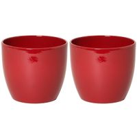 2x stuks bloempot glanzend wijn rood keramiek voor kamerplant H9.8 x D12 cm