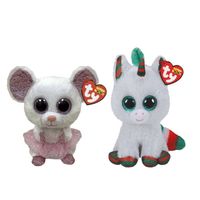 Ty - Knuffel - Beanie Boo's - Nina Mouse & Christmas Unicorn