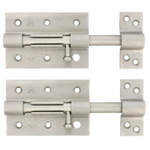 AMIG schuifslot/plaatgrendel - 2x - staal - 7cm - mat rvs - incl schroeven - deur - raam