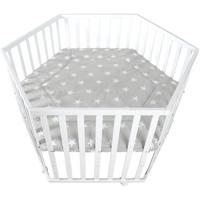 ROBA LITTLE STARS Hegaxonal Baby Box - Verstelbare hoogte - Gevoerde hoes - Geremde wielen - Wit gelakt hout - Sterrenpatroon