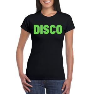 Bellatio Decorations Verkleed T-shirt dames - disco - zwart - groen glitter - jaren 70/80 - carnaval 2XL  -