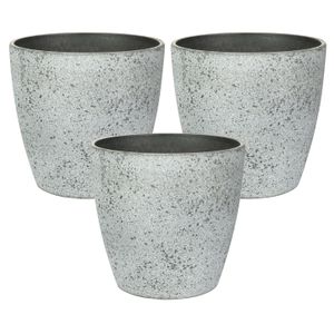 Bloempot/plantenpot - 3x - buiten - betongrijs - D13 en H12 cm - kunststof/steenmix