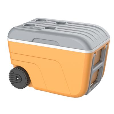 Grote koelbox Glacieres - 52 L - kunststof - oranje - 59 x 36 x 42 - wieltjes