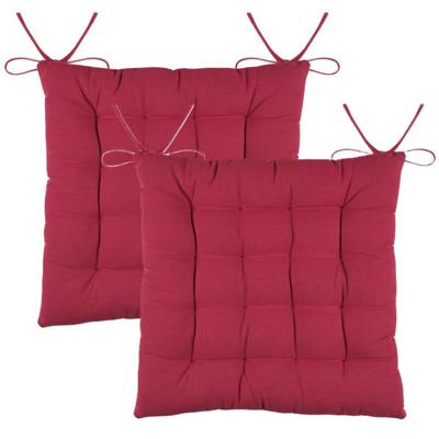 Stof Textile stoelkussens DUO - 2x - rood - 38 x 38 x 3.5 cm - touwtjes sluiting