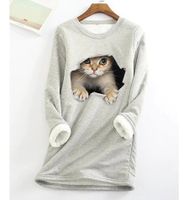 Crew Neck Cat Casual Warmth Sweatshirt - thumbnail