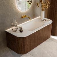 Badmeubel Mondiaz Kurve | 110 cm | Meubelkleur Walnut | Wastafelkleur Talc | Midden spoelbak | Zonder kraangaten