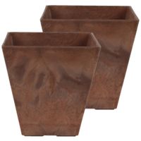 Set van 2x stuks bloempot/plantenpot vierkant van gerecycled kunststof terra bruin D30 en H30 cm