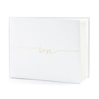 Gastenboek/receptieboek Love - Bruiloft - wit/goud - 24 x 18,5 cm