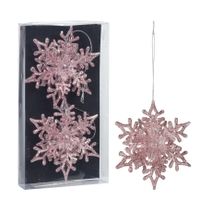 Kersthangers sneeuwvlokken -2x st-roze - 11,5 cm - kunststof