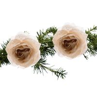 2x stuks kerstboom decoratie bloemen op clip roos creme 14 cm - Kersthangers