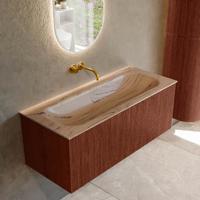 Badmeubel Mondiaz Kurve-Dlux | 110 cm | Meubelkleur Ruby | Wastafelkleur Arena | Solid surface | Wasbak midden spoelbak | Zonder kraangat(en)