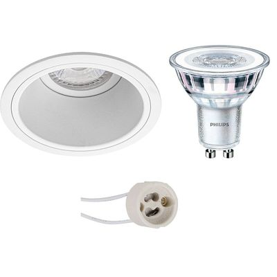 LED Spot Set - Pragmi Minko Pro - GU10 Fitting - Inbouw Rond - Mat Wit - Verdiept - Ø90mm - Philips - CorePro 840 36D - 3.5W - Natuurlijk Wit 4000K