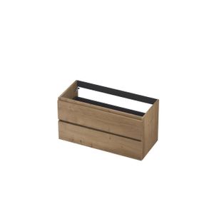 INK Fineer Wastafelonderkast - 100x45x52cm - 2 lades - greeploos - houten keerlijst - MDF Fineer Ash grey 1221442