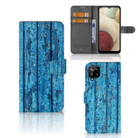 Samsung Galaxy A12 Book Style Case Wood Blue - thumbnail