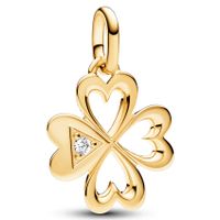 Pandora Me 763034C01 Hangbedel Heart Four-leaf Clover Medallion zilver-zirconia goudkleurig-wit - thumbnail