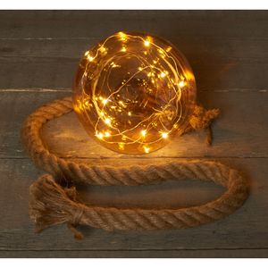 2x stuks verlichte glazen kerstballen aan touw met 15 lampjes goud/warm wit 15 cm