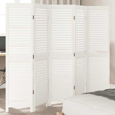 Kamerscherm met 5 panelen massief paulowniahout wit