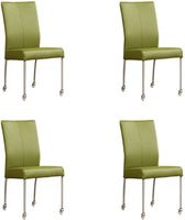 Set van 4 Groene leren moderne eetkamerstoelen Comfort - poot rond rvs met wiel - Toledo Leer Apple Green (groen leer)