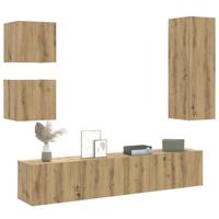 5-delig Tv-meubelset wandmontage bewerkt hout artisanaal eiken