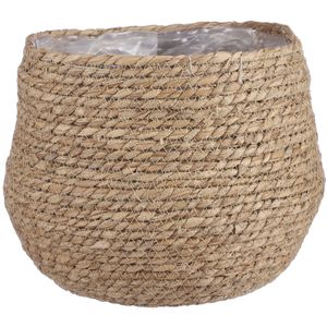 Naturel beige rotan planten pot mand van gedraaid jute/riet H24 en D26 cm