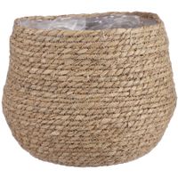 Naturel beige rotan planten pot mand van gedraaid jute/riet H24 en D26 cm - thumbnail