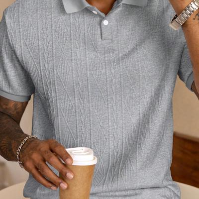 Bon&Bon Heren Polo Shirt - Wit Textured Design - Korte Mouwen Lichtgrijs / L