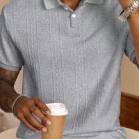 Bon&Bon Heren Polo Shirt - Wit Textured Design - Korte Mouwen Lichtgrijs / L