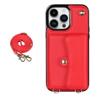 iPhone XR hoesje - Backcover - Koord - Pasjeshouder - Portemonnee - Kunstleer - Rood - thumbnail