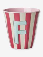 Gestreepte melamine mok LETTER F rice, medium 250 ml meerkleurig