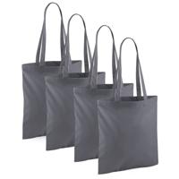 Draagtasje met hengsels - 4x - antraciet - 42 x 38 cm - katoen - 10 liter - boodschappen - gymtas