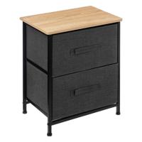 Opbergmandkastje/nachtkastje - 2x manden - 45 x 30 x 51 cm - hout/stof - donkergrijs Opbergmandkastje/nachtkastje - 2x manden - 45 x 30 x 51 cm - hout/stof - donkergrijs