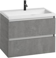 Saqu Gaia voorgemonteerd ondiep badmeubel met aluminium greeplijst incl. glans wit wastafel 80x64cm beton grijs - thumbnail