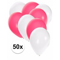 50x ballonnen - 27 cm - wit / roze versiering - thumbnail