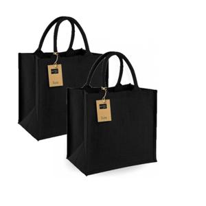 Jute boodschappentas/shopper - Set van 4x stuks - klein - 30 x 30 x 16 cm - zwart