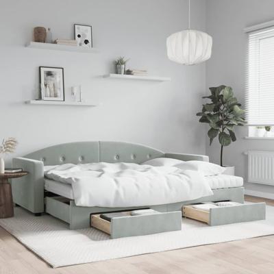 Slaapbank onderschuifbed en lades 80x200 cm fluweel lichtgrijs