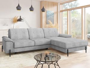 Converteerbare hoekbank EASTERN met longchair rechts corduroy lichtgrijs