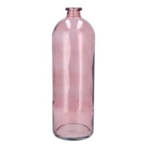 Bloemenvaas fles model - helder gekleurd glas - zacht roze - D14 x H41 cm