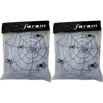 Decoratie spinnenweb/spinrag met spinnen - 4x - 50 gram - wit - Halloween/horror versiering