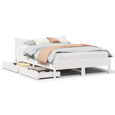 Bedframe met lades massief grenenhout wit 120x190 cm