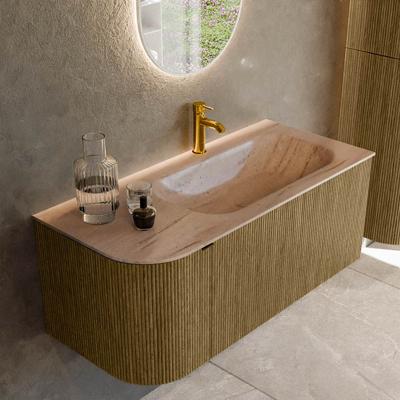 Badmeubel Mondiaz Kurve-Dlux | 105 cm | Meubelkleur Dusk | Wastafelkleur Saba | Solid surface | Wasbak rechter zijde spoelbak | 1 kraangat