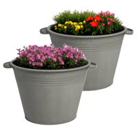 Plantenpot/bloempot Farmer - 2x - rond - zink - donkergrijs - D40 X H29 cm - thumbnail